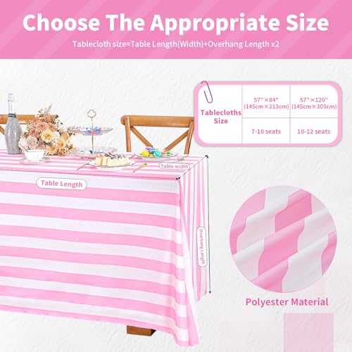 SoarDream Valentines Tablecloth Pink and White Striped Table Cloth 57 x 120 Inch Rectangle Waterproof Tablecloth for Easter Holiday Spring Picnic Outdoor Party Decoration by SoarDream - Used condition - Image 2
