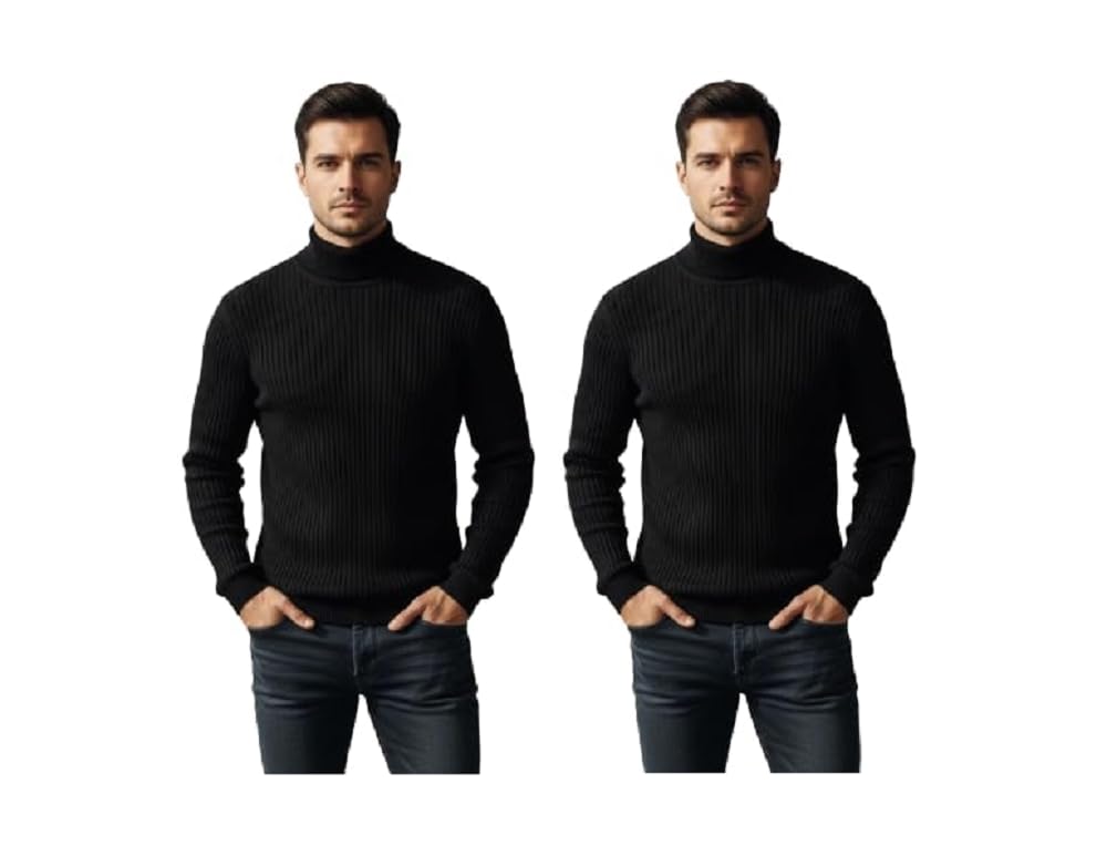 shoppi truck Stylish High Neck Ribbed Sweater, Full Sleeves, Woolen Warm Fabric, Comfortable Trendy Wear for Men and Women, Black-picture-10