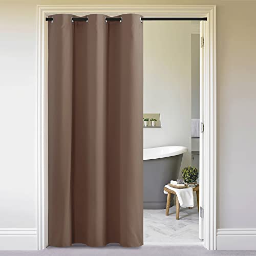 Image of NICETOWN Sound Reducing Room Divider Curtain Screen Partition, Function Thermal Blackout Patio Door Curtain Panel, Sliding Door Insulated Curtain, Cappuccino, 5ft Wide x 7ft Long