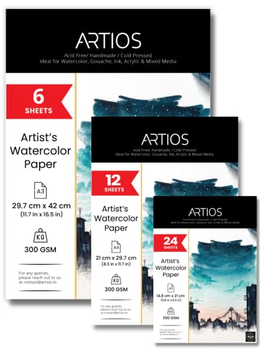 The Ultimate Toolkit Guide for Artists 55 ARTIOS Artists' Watercolor Paper Combo - A3 (6 Sheets) + A4 (12 S...