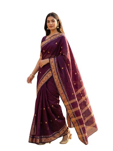 Image of WoodenTant Women's Pure Cotton Taant Saree with Designer Border