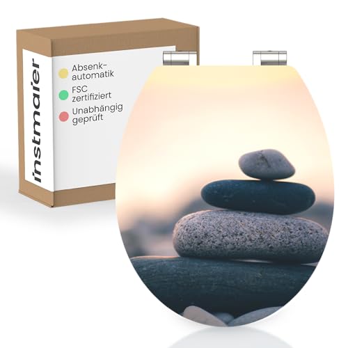 instmaier Gaia | WC Sitz mit Motiv | Gestapelte Steine | MDF-Holz geprüft nachhaltig mit FSC-Zertifizierung | Ovale Form | Toilettensitz mit Absenkautomatik | Pflegeleichte Toilettenbrille