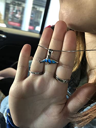 Bamos Shark Necklace, 14K White Gold Plated Shark Pendant Fish Necklace Mounted With Created Opal For Women Girls Boys Men, Blue Opal/White Opal 16.5-18.0 Inches #TOP4