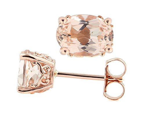 Solid 14k Rose Gold Morganite Stud Earrings