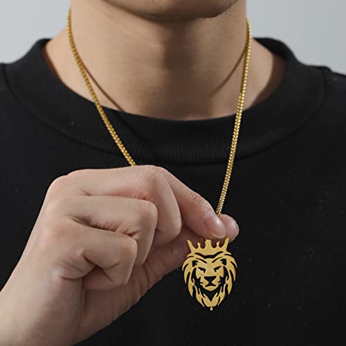 Dreamtimes Lion With King Crown Necklaces for Men Punk Animal Stainless Steel Pendant Necklace Men's Chain Fashion Jewelry Gothic Punk Rock Mens Pendant Necklace4
