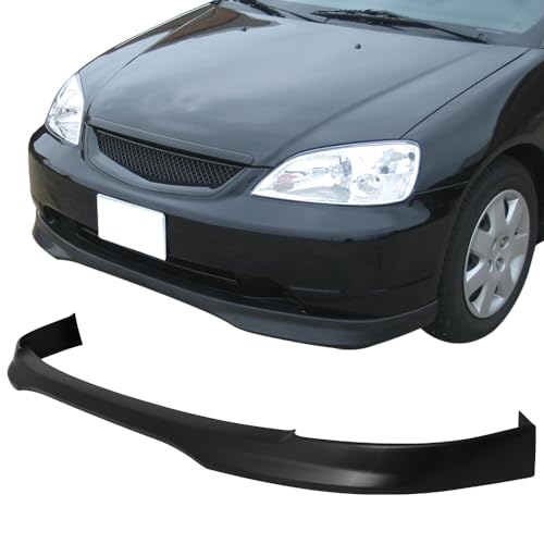 Front Bumper Lip Compatible with 2001-2003 Honda Civic 2 - 4 Door Coupe - Sedan, T-R Style PP Unpainted Black Front Lip Spoiler Spiltter by IKON MOTORSPORTS, 2002