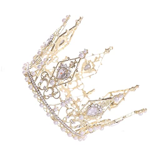 Corona de novia con cristales redondos y tiara brillante de reina para bodas y peinados