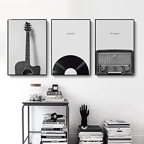 Guitarra en blanco y negro decoración de paredes para salones modernos y hogares