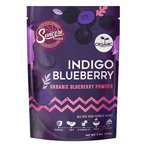 Suncore Foods Organic Indigo Blueberry Powder, Purple Food Coloring Powder, Gluten-Free, Non-GMO, Organic, 5oz (1 Pack) Cover