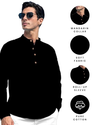 Image of Vida Loca Men Solid Cotton Blend Straight Kurta Shirt