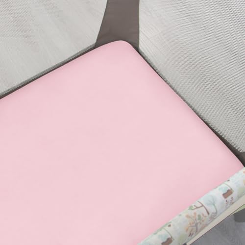 Image of Pack and Play Sheets Girl, 2 Pack Mini Crib Sheets, Stretchy Playard Fitted Sheet, Compatible with Graco Pack n Play, Soft and Breathable Material, Pink&Pink Stars