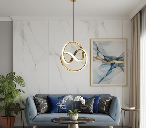 Image of Modern LED Ring Pendant Hanging Light | Luxury Gold Finish Ceiling Lamp for Bedroom, Living Room, Dining Area & Hotel Decor | Contemporary Indoor Decorative Light