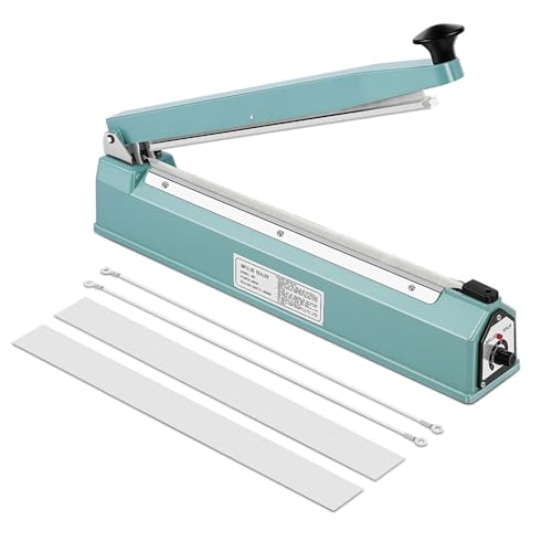 Flexzion 400mm (16) Impulse Sealer 400W (UK Plug) Manual Hand Sealing Machine Portable Heat Seal Packer for Plastic Poly Shrink Wrap Bag Flim with Repair Kit Wire Element Teflon Tape Adjustable Tape