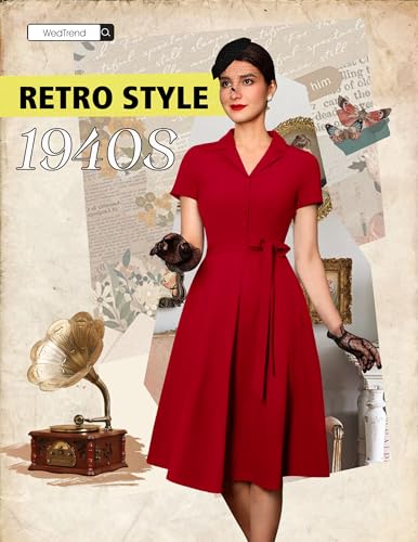 Image of Wedtrend Women's Vintage Tea Dress, Short Sleeve Cocktail Party Dress Work Church Casual Dress