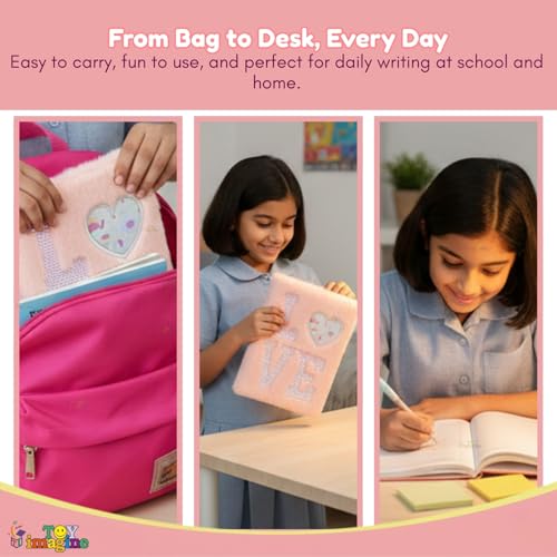 Image of Toy Imagine Plush Notebook Diary Journal for Writing, Drawing & Notes Soft Fur Cover A5 Diary with Sequin Cute Aesthetic Love Design Personal Journal Gift for Girls & Women (Assorted)