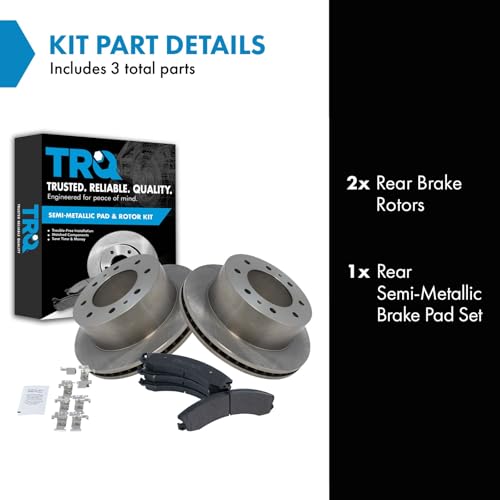 Image of TRQ Rear Brake Pad and Rotor Kit Brake Pads Rotor Semi-Metallic Compatible with 2011-2019 Chevrolet Silverado 2500 HD Silverado 3500 HD 2016-2019 Suburban 3500 GMC Sierra 2500 Sierra