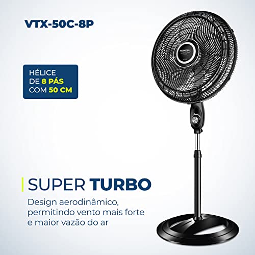 Ventilador Coluna 50cm Super Turbo 8 Pás, Mondial, Preto/Prata, 150W, 220V - VTX-50C-8P