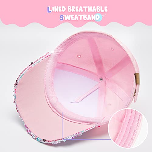 Kids Baseball Hat Mermaid Girls Baseball Cap Toddler Trucker Hat Girls Hats For Kids Ages 4-8 Adjustable Snapback Cap For Sports Travel Toddler Baseball Golf Hat With Ponytail & Messy Bun Opening #TOP1