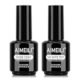 AIMEILI Soak Off Long Lasting Hema-Free U V LED Gel Nail Polish Cruelty Free Vegan Shine Finish No Wipe Top and Base Coat Set - 2 x 15ml