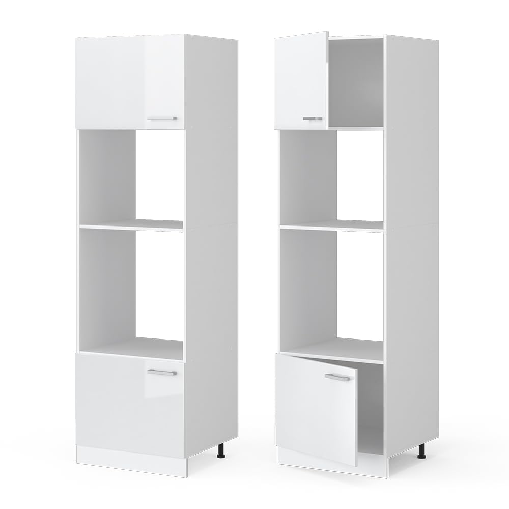 Vicco Mobile cucina microonde R-Line, Bianco lucido, 60 cm, per la libera combinazione all'interno di sistemi cucina modulari