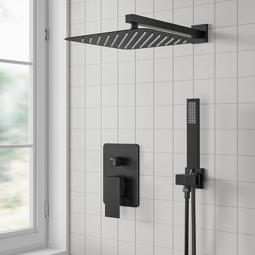 Image of ESNBIA Rain Shower Head with Handheld Spray Combo, 10 inch Matte Black