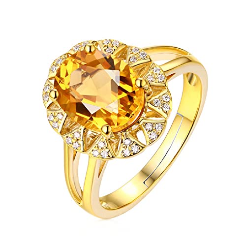 Fashion Citrine Gold Plated Gemstone Ring Yellow Diamond Ring Open Ring 925 Sterling Silver Oval Diamond Cut Cubic Zirconia Citrine Ring Wedding Engagement Ring 593 (golden color)