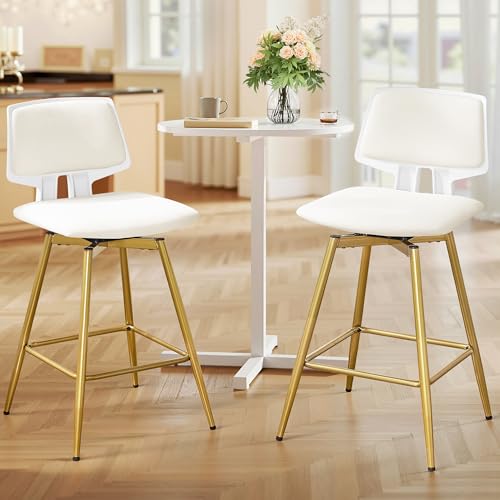 Butacos giratorios tapizados VECELO, altura de barra, con respaldo, patas metálicas, 35,2 pulgadas de alto, para isla de cocina, barra casera o café, color blanco, juego de 4 miniatura 7
