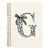 Bnwepo Initial Leopard Letter G Notebook Journal, Preppy Bow Monogrammed Monogram Gifts for Women, Monogram Notebook Journal, Personalized Notebook, Preppy Boho Black Spiral Notebook 5.5x8.3