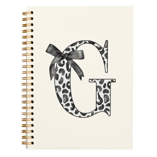 Bnwepo Initial Leopard Letter G Notebook Journal, Preppy Bow Monogrammed Monogram Gifts for Women, Monogram Notebook Journal, Personalized Notebook, Preppy Boho Black Spiral Notebook 5.5x8.3
