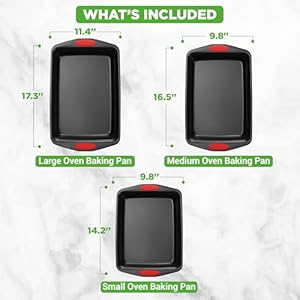 NutriChef 3-Piece Baking Pan Set - Premium Nonstick Carbon Steel Bakeware w/ Silicone Handles - Includes Large, Medium, & Small Pans for Baking & Roasting - PFOA, PFOS, PTFE Free - Black NutriChef 3 Piece Baking Pan Set Premium Nonstick Carbon Steel Bakeware w Silicone Handles Includes Large Medium Small Pans for Baking Roasting PFOA PFOS PTFE Free Black