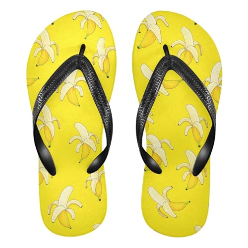 Sinestour Banana Fruit Yellow Flip Flops for Beach Thong Sandals Anti-slip Lightweight Flat Slippers for House Indoor Outdoor