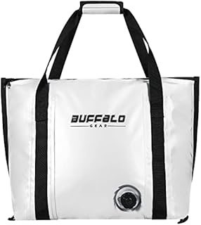 Buffalo Gear Insulated Fish Bag Cooler Flat Bottom-26L Waterproof Fish Kill Bag,Small Fishing Bag Leakproof Fish Cooler (White)