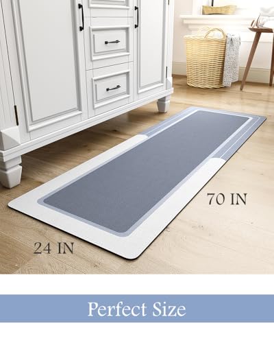 Image of MontVoo-Bath Mat Rug Long Non Slip Super Absorbent Bathroom Runner Stain Resistant Quick Dry Thin Bathroom Mat Fit Under Door-24 inchx70 inch,Blue
