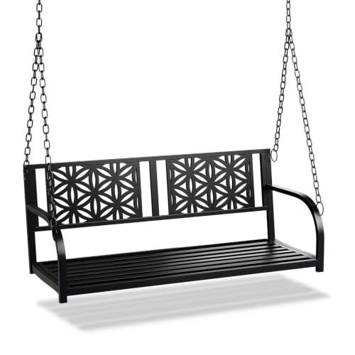 Image of VINGLI Heavy Duty Metal Porch Swing, 550 LBS Outdoor Swing Bench, Floral