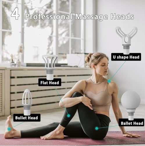 Image of Professional Massage Gun, Deep Tissue Percussion Massager with 4 Attachments, Cordless Electric Body Muscle Pain Relief Device, Black