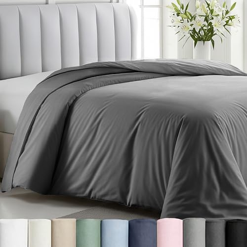 California Design Den Full/Queen 100% Cotton Duvet Cover Only - Winner Good Housekeeping Best Bedding Awards 2025, 400 Thread Count, Sateen Duvet Covers Queen, Button Closure & Corner Ties - Grey