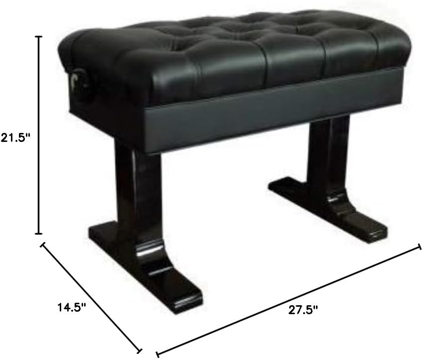 Allegro Pneumatic, Luxury Deluxe Artist Pneumatic Piano Bench with Polished Ebony Wooden Legs