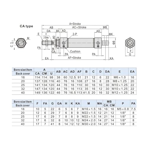 Minicilindro MA16 de acero inoxidable con control preciso de doble acción 3