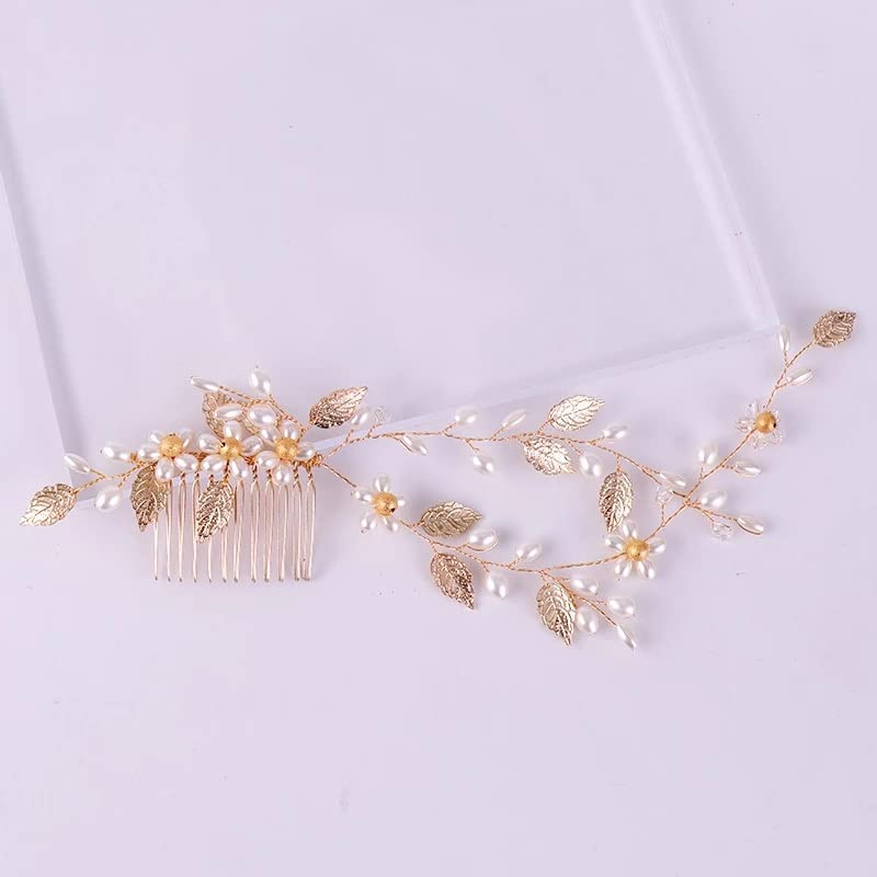 Peineta de pelo de perlas para novia accesorio de boda dorado JFDBGU 4