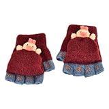 [Shopyruder] 手袋 キッズ 男の子 女の子 防寒 スキー 防寒手袋 子供 小学生 厚手 アウトドア 指なし手袋 子ども こども 冬 裏起毛 可愛い ハット ニット手袋 雪遊び ふわふわ 暖かい 手ぶくろ 男女兼用 プレゼント 保育園 幼稚園 小学校 手袋 子供 スキー ニット手袋 うさぎ 手袋 キッズ スポーツ(レッド,2-6 Years)