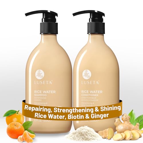 Luseta Rice Water Shampoo and conditioner Set Strengthening & Nourishing Revitalizes Shine for All Hair Types Hydrating & Frizz Control for Women and Men 16.9oz*2