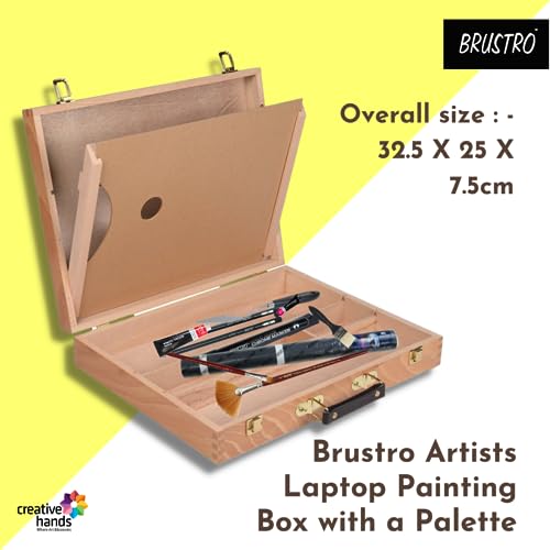 Image of Brustro Artists Empty Wooden Painting Box with a Palette