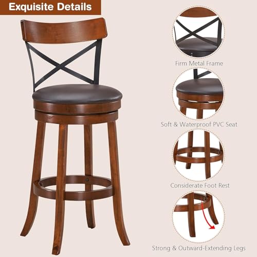 Butacos de altura para barra NAFORT con giro de 360°, asientos tapizados y respaldo curvo, taburetes de madera de caucho para isla de cocina, comedor y bistró miniatura 5