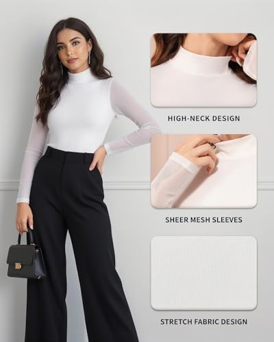 Image of MANGOPOP Bodysuit for Women Deep V Neck Twist Knot Slim Fit Long Sleeve Casual Basic Tee Shirt, white, S