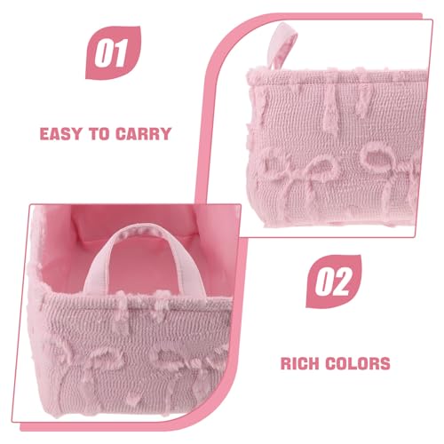Cesta plegable para juguetes de felpa rosa con asas para niños 4