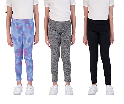 Hind 3-Pack Girls Fashion Active Leggings Workout Clothes for Kids Athletic Sports (Tie Dye-Black-Charcoal, 7/8)3
