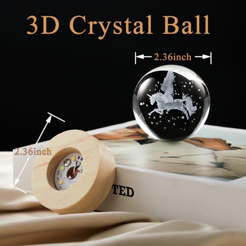 Image of 3D Pegasus Crystal Ball Lamp with Dimmable LED and Wooden Base, Night Light for Kids Teens Adults, Home Desk Office Bedroom Decor, Birthday Gift (2.4 inch / 6cm)