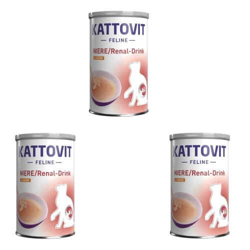 Kattovit Riñón/Renal-Drink Pollo | Paquete Triple | 3 x 135 ml | Alimento complementario para Gatos Adultos | Trozos de Carne con Pollo | para apoyar la función renal