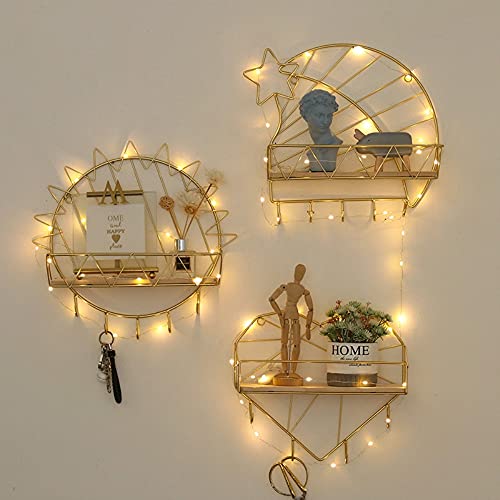 Iron Wall Mounted Storage Shelves,Floating Wall Shelves,Wall Moon Heart Hanging Rack Decorative Display Rack For Living Room Bedroom Kitchen Bathroom (Sun) #TOP2