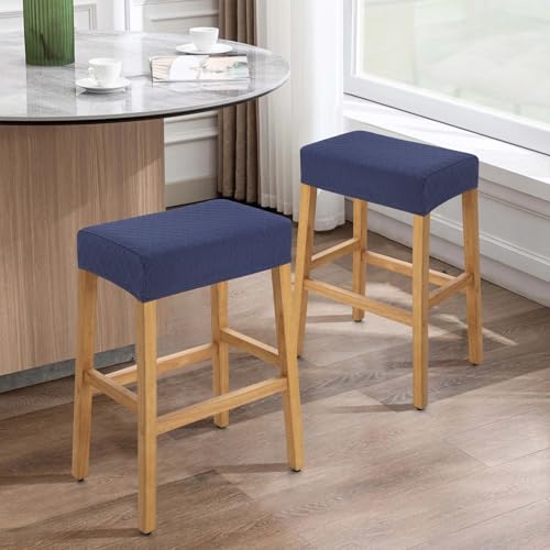 Image of YISUN Stool Covers Rectangle - 2 Pack Stretch Waterproof Saddle Seat Cover Counter Bar Stools Bar Chairs Covers Kitchen Island Chairs Cushion Protector